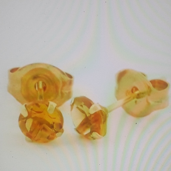 10K Solid Gold & Topaz Stud Earrings - Picture 2 of 3